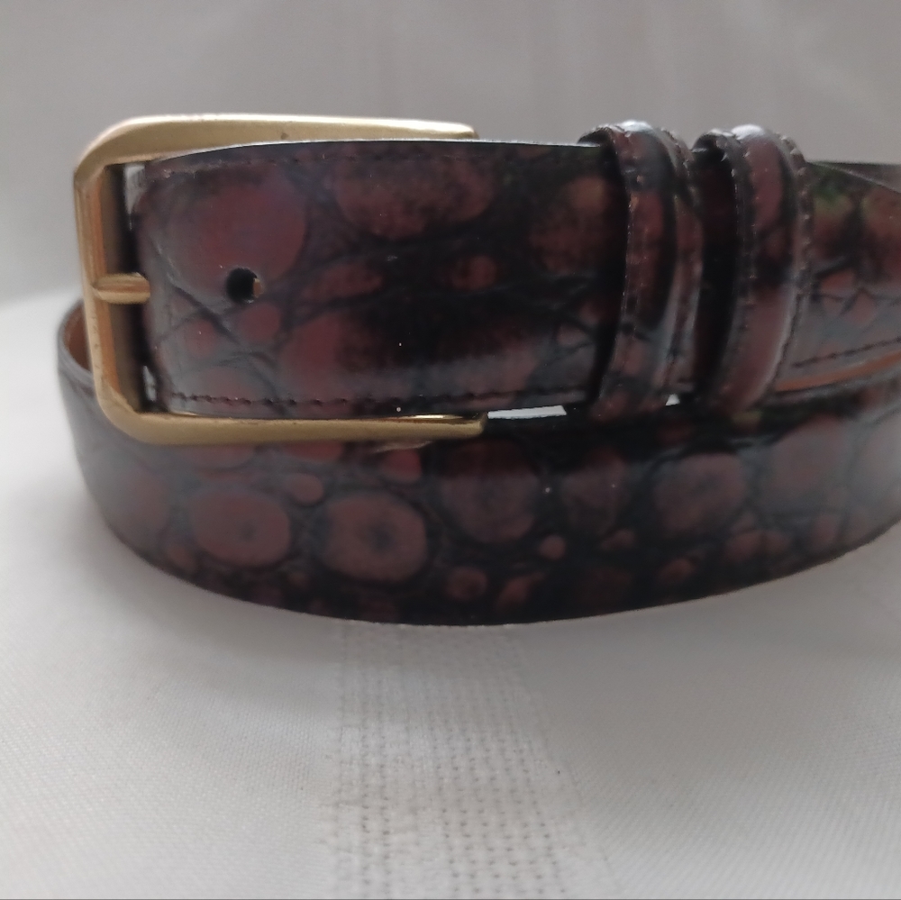 Crookhorn Davis Belt 38 leather burled croc Excellent Cond handmade in USA
